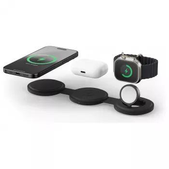 Satechi OntheGo 3-u-1 bežični punjač s Qi2, crni, 15W, ST-QTG31K