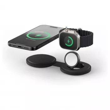 Satechi OntheGo 2-u-1 bežični punjač s Qi2, crni, 15W, ST-QTG21K