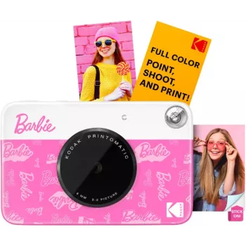 KODAK Printomatic Barbie Edition Instant Digital Camera 5MP + 5 Sheets ZINK Photo Paper Pink