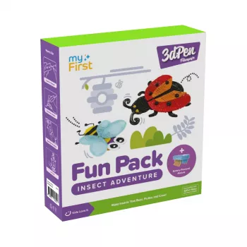 myFirst 3dPen Make Filaments Fun Pack Insect Adventure - kreativni set za 3D olovku: 5 predložaka, 17 PCL filamentnih niti (34 m), pull-back auto modul, termoplastična folija