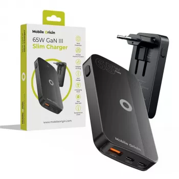 Mobile Origin 65W GaN Slim Dual USB-C Single USB-A crni zidni punjač
