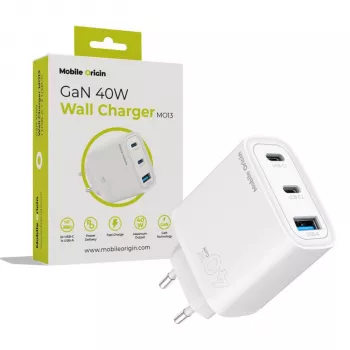 Mobile Origin 40W GaN punjač MO13 bijeli 1x USB-A + 2x USB-C