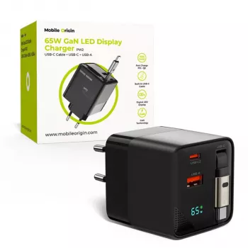 Mobile Origin 65W GaN punjač USB-C uvlačivi kabel + USB-A 75cm