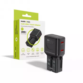 Mobile Origin 45W putni adapter EU/US/UK/AU PW26, crni