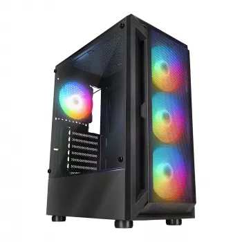 Rampage SHIVA Mid Tower kućište PC s bočnim prozorom od kaljenog stakla i 4x 120mm Rainbow RGB ventilatora, crno