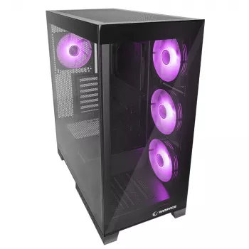 Rampage Hydra V2 Mid-Tower kućište PC-a s 4x 120mm ARGB ventilatora, kaljeno staklo, crno