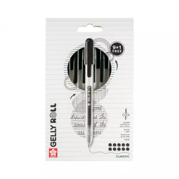 Sakura 9+1 gratis Gelly Roll Retractable Classic gel olovka prozirna 0,4 mm crna tinta, pakiranje od 10