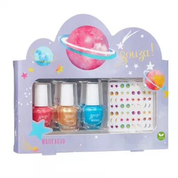 SOUZA! Set laka za nokte Galaxy za djecu - 3 laka za nokte na bazi vode koji se ljušte, sa naljepnicama