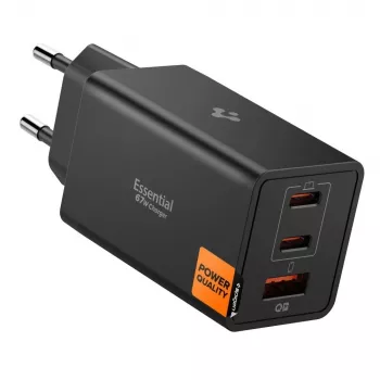 Spigen Essential EE673EU 67W GaN 3-portni USB-C/USB-A zidni punjač crni