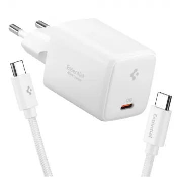 SPIGEN EE451EU Essential 1-portni mrežni punjač 45W + USB-C kabel bijeli