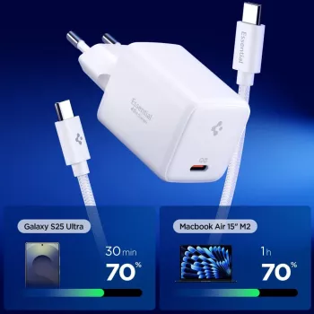 SPIGEN EE451EU Essential 1-portni mrežni punjač 45W + USB-C kabel bijeli