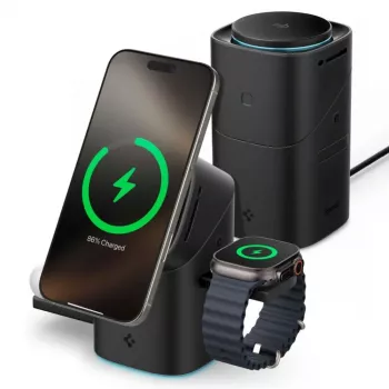 SPIGEN EF223MS Essential 3-u-1 rotirajući magnetski MagSafe bežični punjač 15W Qi2 crni