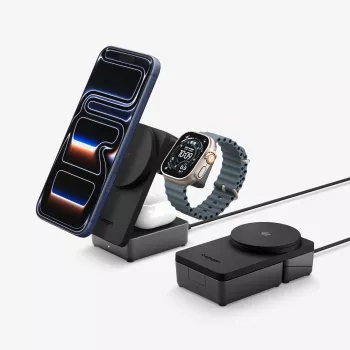 SPIGEN EF323MQ Essential 3-u-1 magnetski MagSafe bežični punjač 25W Qi2 crni