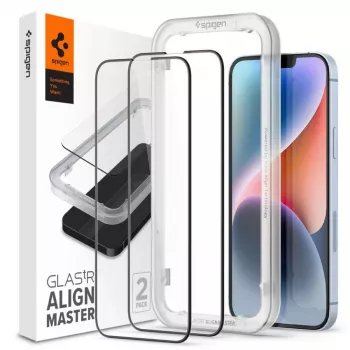 Spigen AlignMaster Glass zaštitna folija za zaslon punog prekrivanja za Apple iPhone 13/13 Pro/14/16E/17E crna (pakiranje od 2)