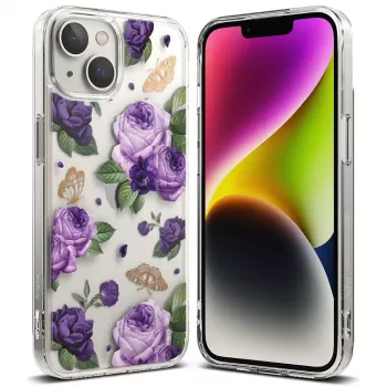 Ringke Fusion Design hibridna zaštitna maska za Apple iPhone 14 Plus, prozirna s Purple Rose okvirom, MIL-STD 810G-516.6 certificirana