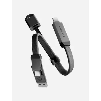 ENERGEA Sheath Key 2-in-1 USB-C to USB-C/USB-A Cable 15cm Gunmetal