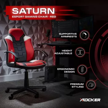 X Rocker Saturn 5120101 gaming uredska stolica za tinejdžere, do 100 kg, crno-crvena