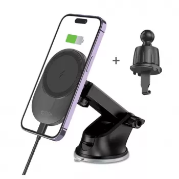 TECH-PROTECT MM15W-V1 magnetski MagSafe držač za auto na armaturi i ventilaciji s bežičnim punjačem 15W crni