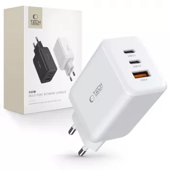 TECH-PROTECT C65W 3-portni mrežni punjač PD 65W / QC3.0 bijeli