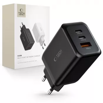 TECH-PROTECT C65W 3-portni mrežni punjač PD 65W / QC3.0 crni