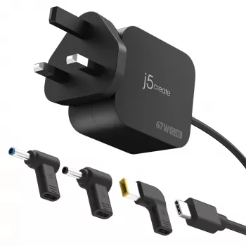 J5CREATE 67W GaN PD USB-C mini punjač s 3 vrste DC utikača