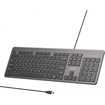 UNITEK SlimTap žična uredska tipkovnica, USB-A, siva