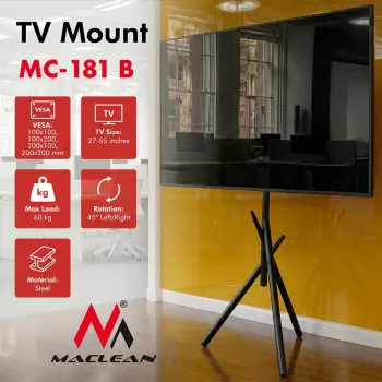 Maclean TV podni stalak/nosač, 27-55 inch, VESA 200x200, 60 kg, crni, MC-181 B