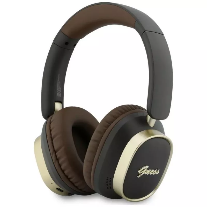 Guess Bluetooth over-ear slušalice ENC Rectangle Metal Script smeđe