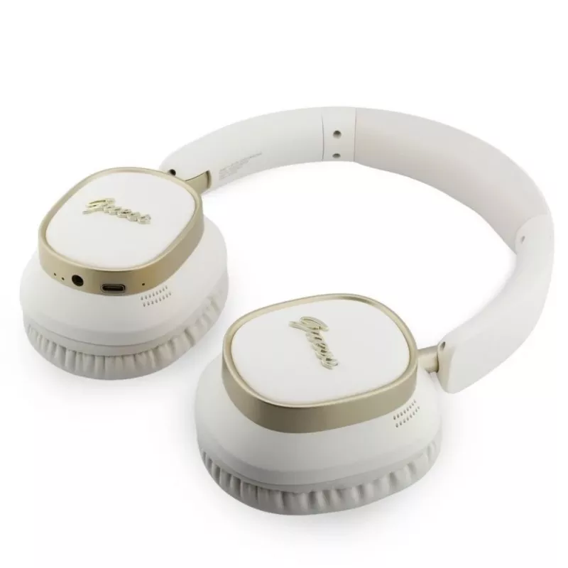 Guess Bluetooth ENC Rectangle Metal Script over-ear slušalice bijele