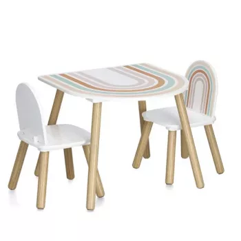 Zeller Present 13536 Kids Furniture Set - Table and 2 Chairs, White/Natural Wood, MDF, for Ages 3+