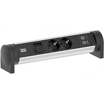 Bachmann 708.001 CYCLE stolna utičnica 2x Schuko CEE7/3 s prekidačem, 2m kabel, aluminij/crna