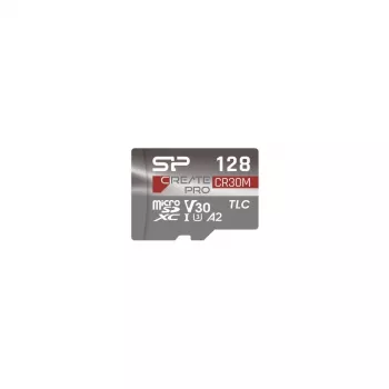 Silicon Power CreatePro CR30M 128 GB microSDXC Memory Card with SD Adapter, UHS-I U3, V30, A2, Class 10, up to 160 MB/s Read