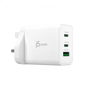 J5CREATE 65W GaN USB-C punjač s 3 priključka UK bijeli