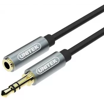 UNITEK 3,5mm audio produžni kabel 1m - jack na utičnicu, pozlaćeni, crni