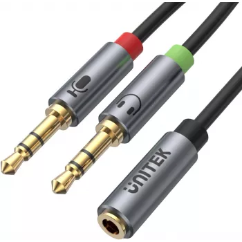 UNITEK Y-C957ABK 3,5mm mini jack audio razdjelnik kabel, utičnica na 2x utikač, 20 cm, crni