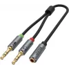 UNITEK Y-C957ABK 3,5mm mini jack audio razdjelnik kabel, utičnica na 2x utikač, 20 cm, crni