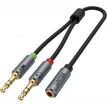 UNITEK Y-C957ABK 3,5mm mini jack audio razdjelnik kabel, utičnica na 2x utikač, 20 cm, crni
