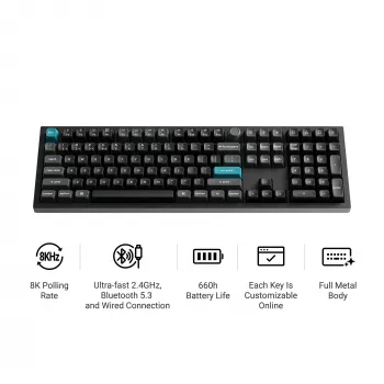 Keychron Q6U-P1 100% Full-Size mehanička gaming tipkovnica, Gateron G Pro 3.0 Milk POM Red Switch, Hot-Swap, 8K Polling Rate, RGB, QMK/VIA, CNC aluminijsko kućište, Double-Shot PBT tipke, USB-C žična