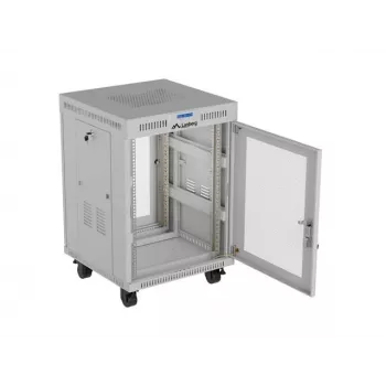 Lanberg FF01-6615-23SL samostojeći 19 inch ormar 15U 600x600, sivi s perforiranim vratima, LCD, Flat Pack