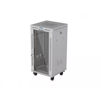 LANBERG 19 inch 22U samostojeći ormar 600x600 mm, sivi s vratima od kaljenog stakla, LCD zaslon (Flat Pack)
