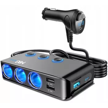 MBG Line HC67C dvostruki razdjelnik utičnica za upaljač s 3 USB-A priključka, 120 W, crni