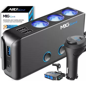 MBG Line HC67C dvostruki razdjelnik utičnica za upaljač s 3 USB-A priključka, 120 W, crni