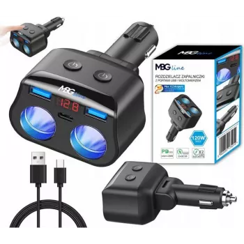MBG Line HC69PD 3-struki razdjelnik za upaljač s 2x USB-C PD 30W i 2x USB-A QC 3.0, LED indikator napona, 180W