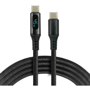 USB-C na USB-C kabel s LCD prikazom snage, 3m, 45W PD, crni