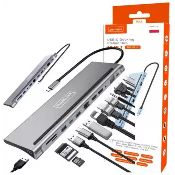 ZENWIRE USB-C hub adapter 12-u-1 docking stanica 2x HDMI 4K Ethernet RJ45 USB 3.0 BYL-2211