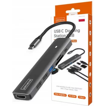 ZENWIRE BS-HC703 USB-C 7-u-1 hub adapter s HDMI 4K, USB 3.0, SD, PD