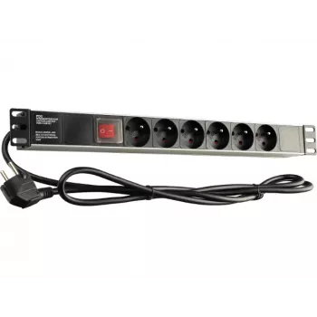 GETFORT LGF-06-Z 19 inch 1U 6-struka Schuko jedinica za distribuciju struje (PDU) - 1,8 m kabel, 16 A, 230 V, crna
