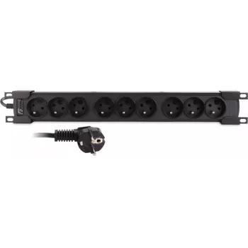 Getfort GF-9R30/FR 9-struka 1U rack jedinica s francuskim utičnicama, 3m kabel, 16A, crna