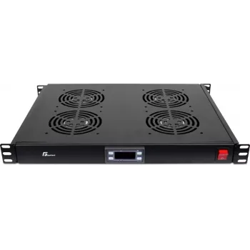 GETFORT GF-FAN4TR 1U rack panel s 4 termostatski upravljana ventilatora, 230V, crni