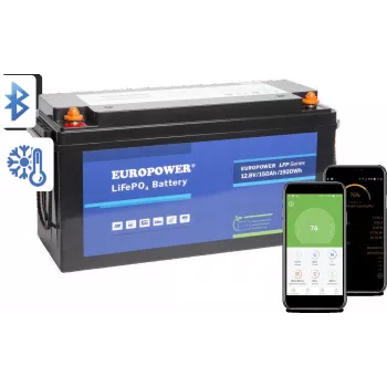 EUROPOWER LFP 12/150/E/B/HT/SH LiFePO4 baterija 12,8V 150Ah Bluetooth grijaća podloga